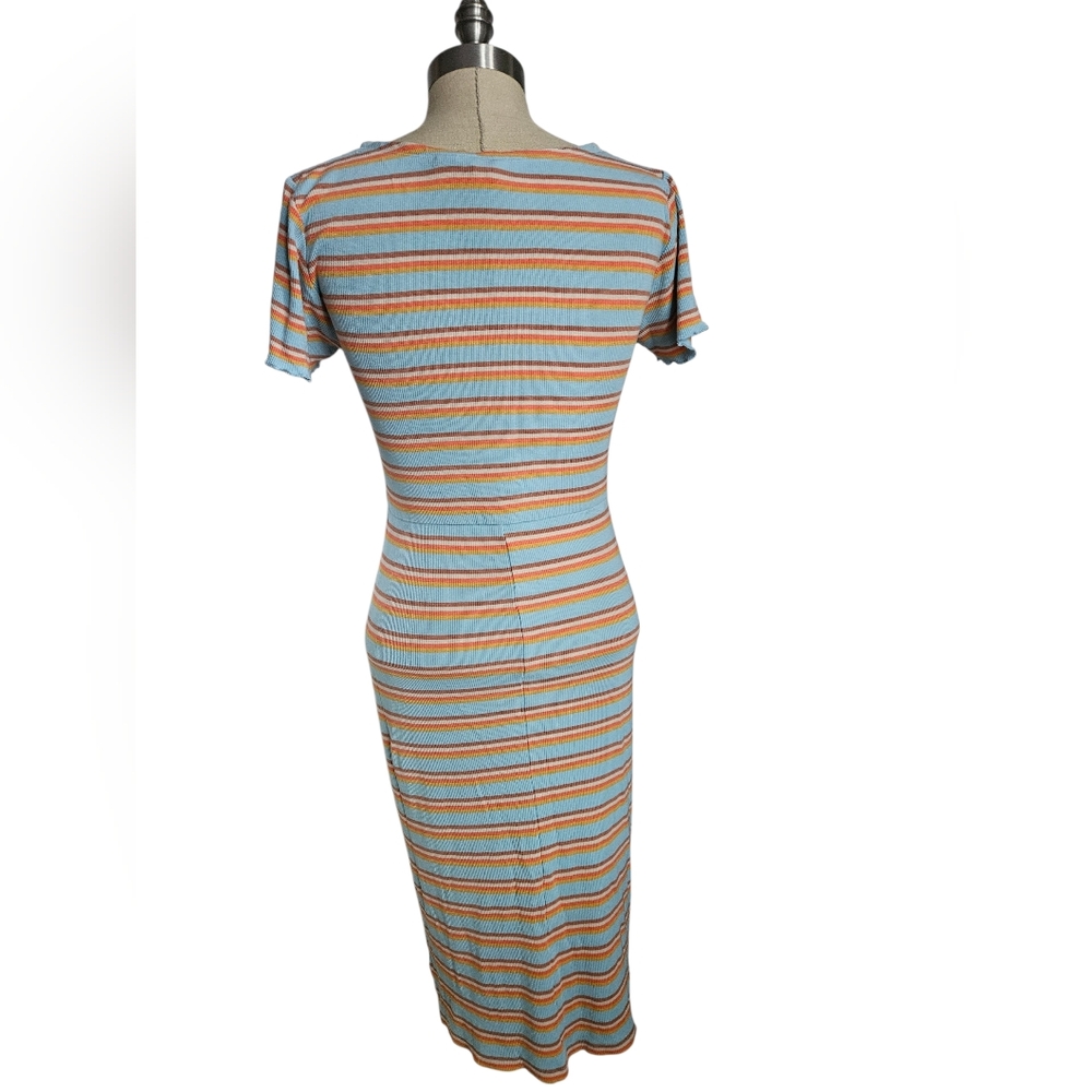 ROXY "Bring It On" Striped Short Sleeve Ribbed Bodycon Dress | SZ M - Picture 4 of 9